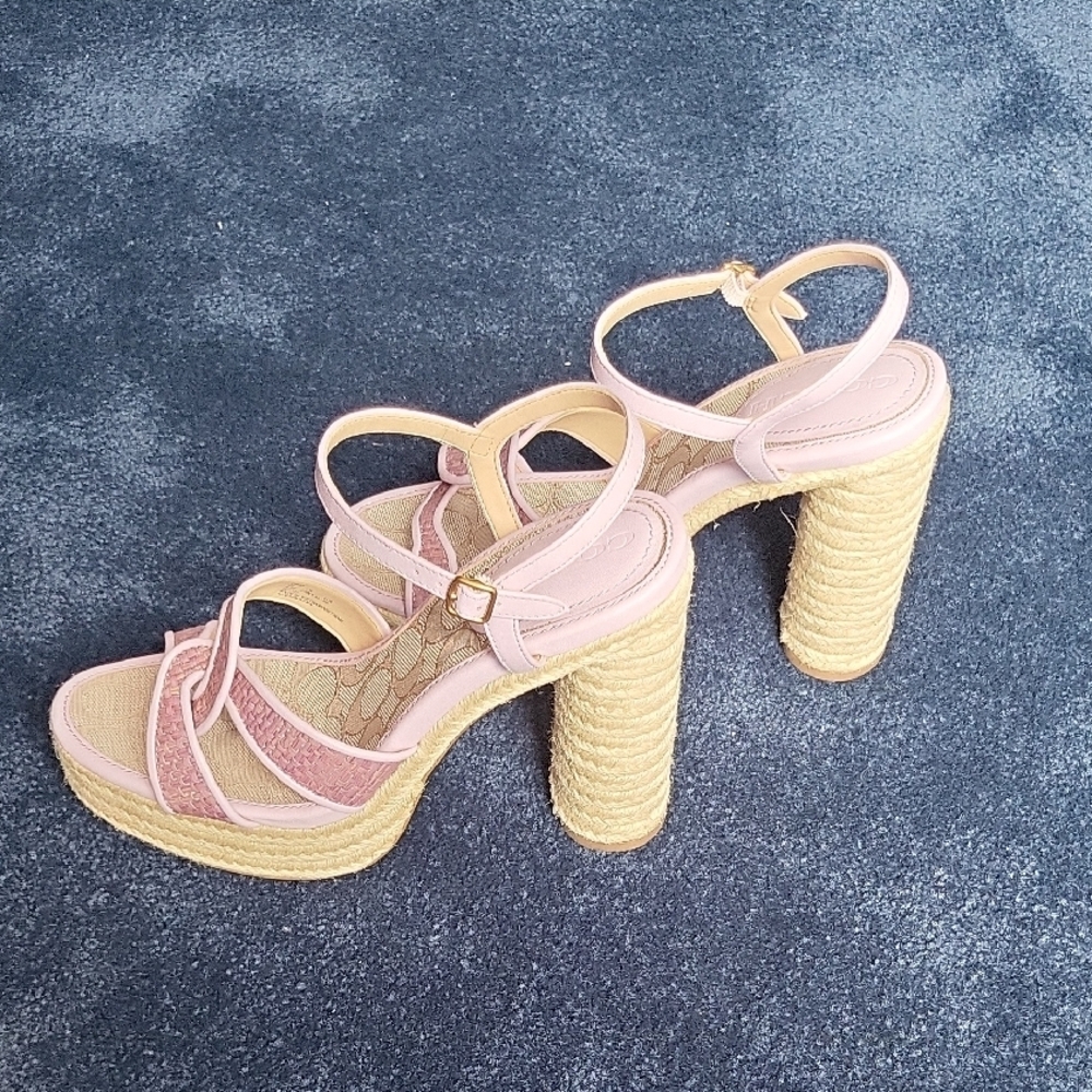 Coach Pink Signature Canvas Strappy Sandals - Picture 3 of 9